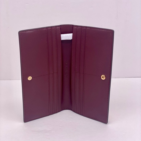 Michael Kors Reed Large Bifold Pebbled Leather Snap Wallet Card Case Oxblood - Picture 4 of 13